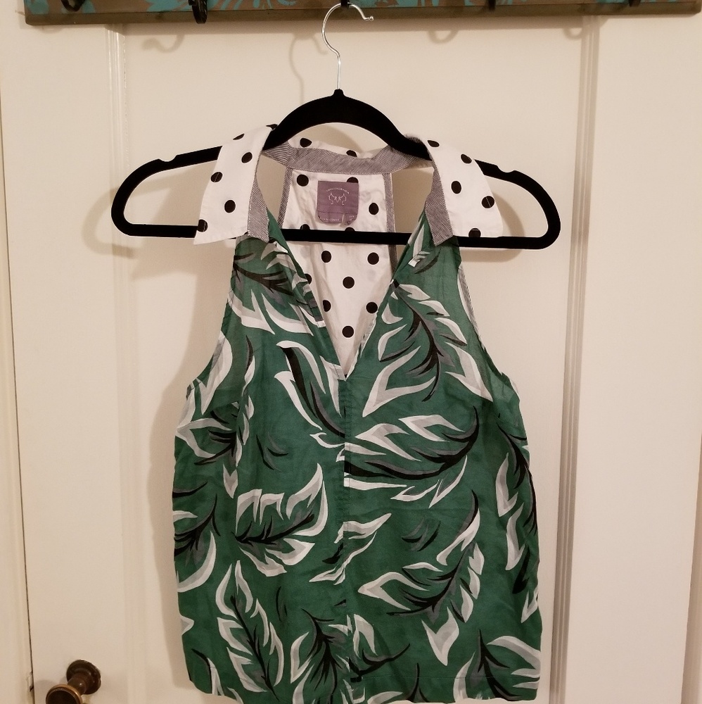 Anthropologie green palm leaf top